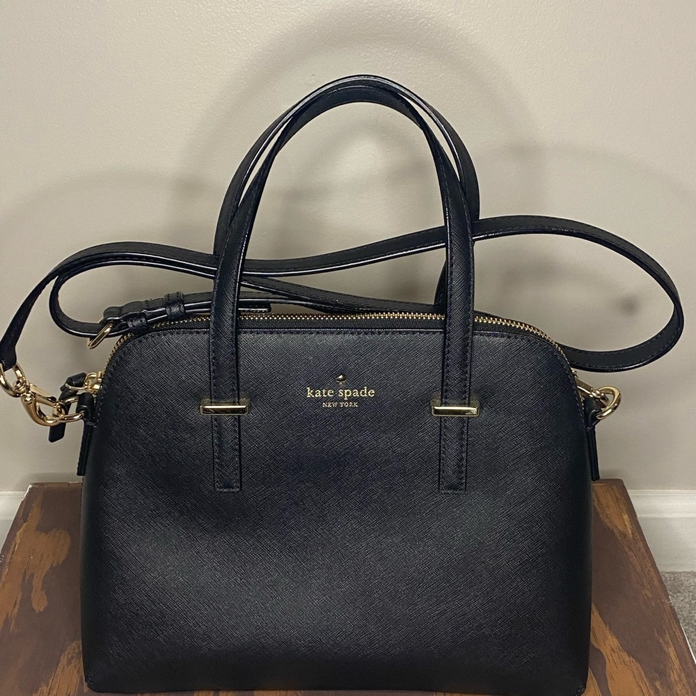 Black Kate Spade crossbody bag with adjustable strap